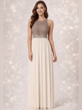 City Triangles Lace & Chiffon Maxi Dress Beaded Waist Formal Prom Bridesmaid NWT